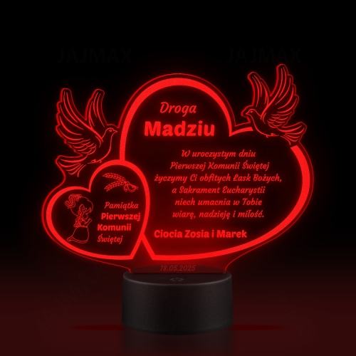 Wyjątkowa statuetka LED z indywidualnym grawerem jako niezapomniana pamiątka komunii dla dziewczynki