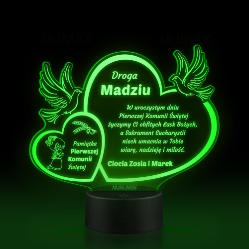 Wyjątkowa statuetka LED z indywidualnym grawerem jako niezapomniana pamiątka komunii dla dziewczynki