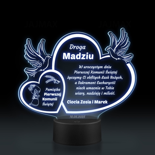 Wyjątkowa statuetka LED z indywidualnym grawerem jako niezapomniana pamiątka komunii dla dziewczynki