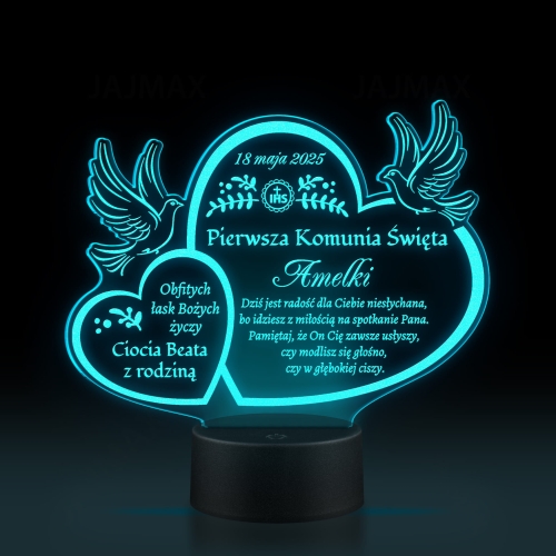 Statuetka led gołąbki PIERWSZA KOMUNIA ŚWIĘTA grawer