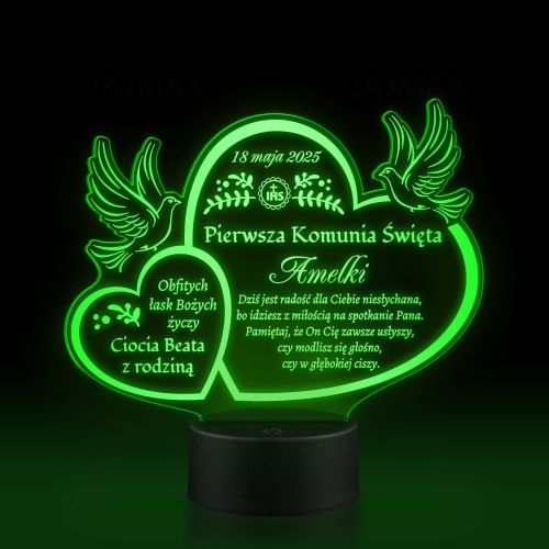 Statuetka led gołąbki PIERWSZA KOMUNIA ŚWIĘTA grawer