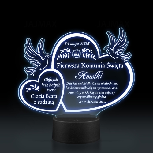 Statuetka led gołąbki PIERWSZA KOMUNIA ŚWIĘTA grawer