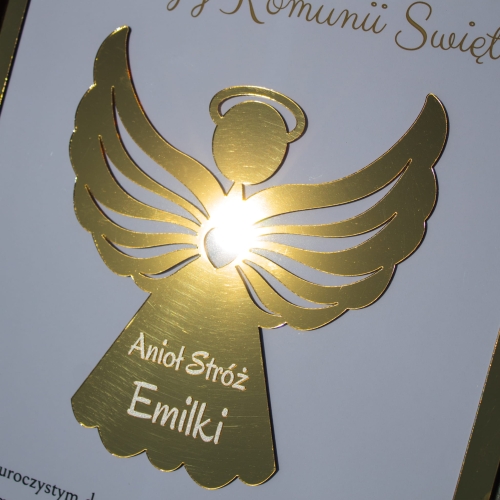 Złoty Anioł Stróż prezent PAMIĄTKA PIERWSZEJ KOMUNII ŚWIĘTEJ 