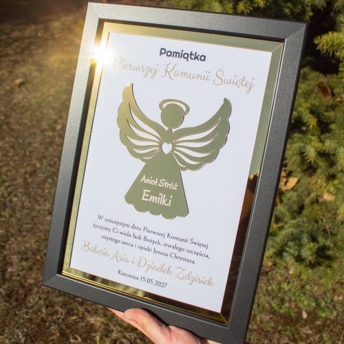 Złoty Anioł Stróż prezent PAMIĄTKA PIERWSZEJ KOMUNII ŚWIĘTEJ 