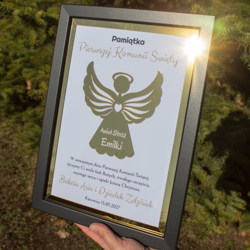 Złoty Anioł Stróż prezent PAMIĄTKA PIERWSZEJ KOMUNII ŚWIĘTEJ 