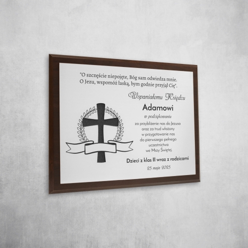 Podziękowanie dla księdza Pierwsza Komunia Święta światło wiary drewniany obrazek