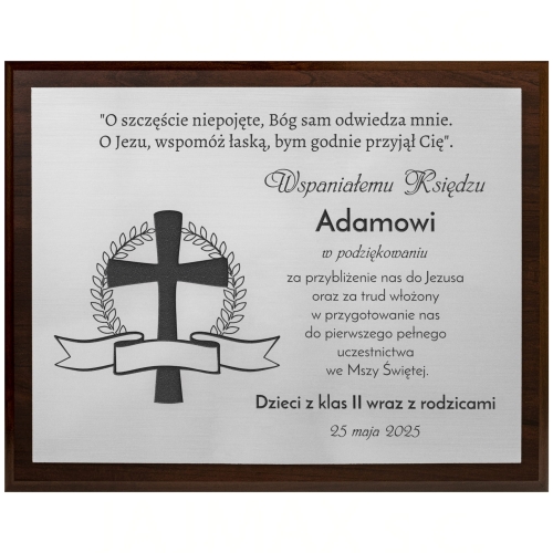 Podziękowanie dla księdza Pierwsza Komunia Święta światło wiary drewniany obrazek