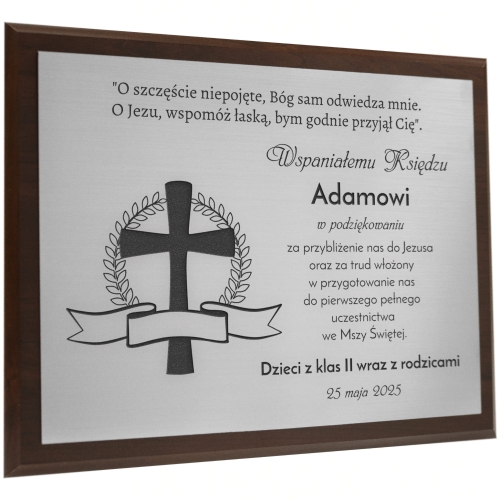 Podziękowanie dla księdza Pierwsza Komunia Święta światło wiary drewniany obrazek