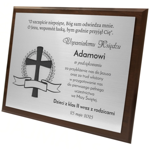 Podziękowanie dla księdza Pierwsza Komunia Święta światło wiary drewniany obrazek