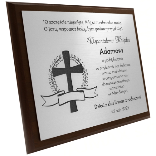 Podziękowanie dla księdza Pierwsza Komunia Święta światło wiary drewniany obrazek