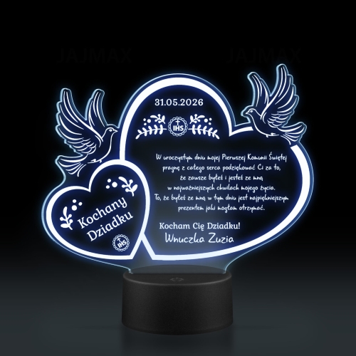 Personalizowana statuetka LED podziękowanie dziadka Pierwsza Komunia Święta