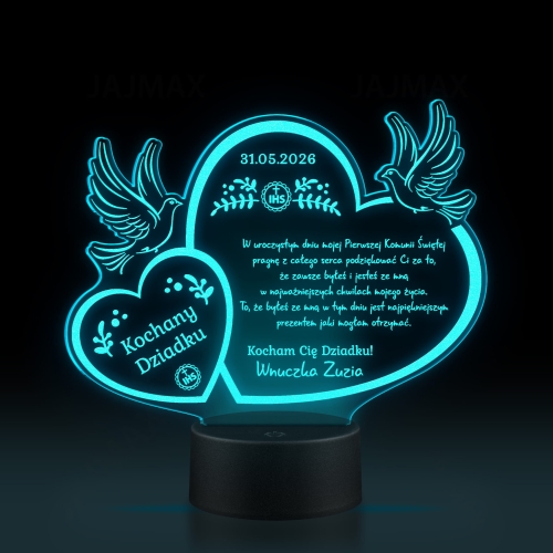 Personalizowana statuetka LED podziękowanie dziadka Pierwsza Komunia Święta