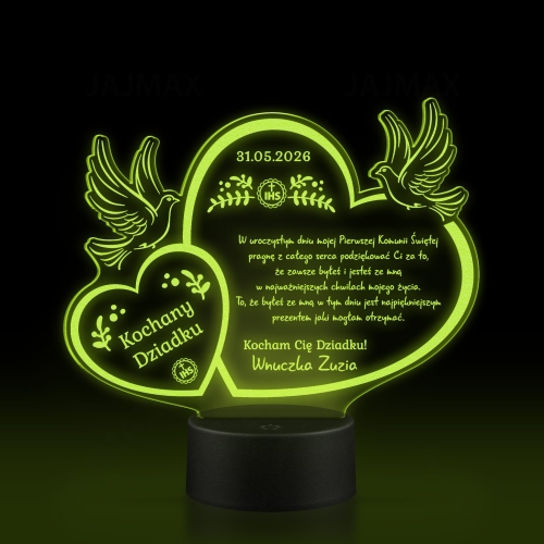 Personalizowana statuetka LED podziękowanie dziadka Pierwsza Komunia Święta