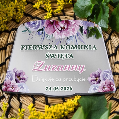 Srebrny magnes z datą i imieniem prosta pamiątka dla gości komunijnych