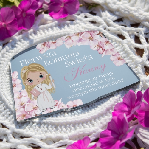 Srebrny magnes personalizowane podziękowanie komunijne