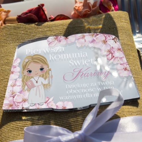 Srebrny magnes personalizowane podziękowanie komunijne