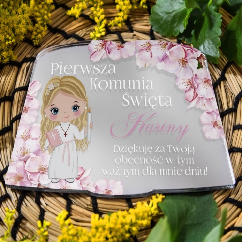 Srebrny magnes personalizowane podziękowanie komunijne