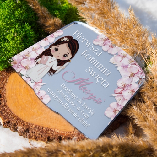 Srebrny magnes metaliczny nowoczesne podziękowanie dla gości komunijnych