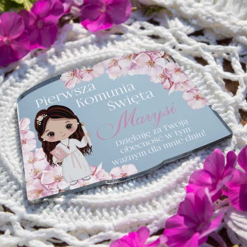 Srebrny magnes metaliczny nowoczesne podziękowanie dla gości komunijnych