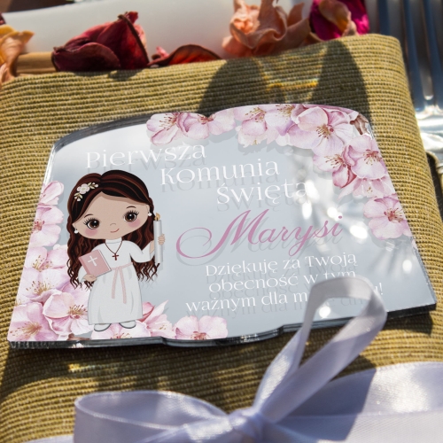 Srebrny magnes metaliczny nowoczesne podziękowanie dla gości komunijnych