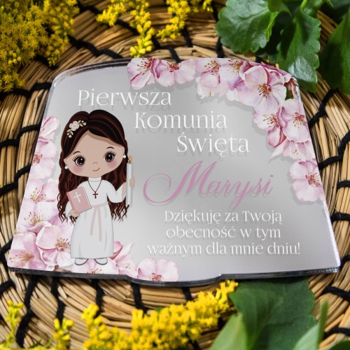 Srebrny magnes metaliczny nowoczesne podziękowanie dla gości komunijnych