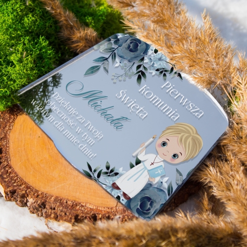 Srebrny magnes premium z personalizacją ekskluzywna pamiątka komunijna