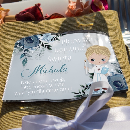 Srebrny magnes premium z personalizacją ekskluzywna pamiątka komunijna