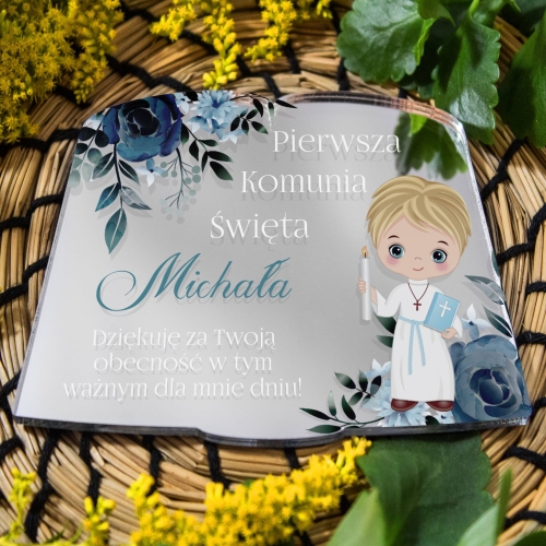 Srebrny magnes premium z personalizacją ekskluzywna pamiątka komunijna