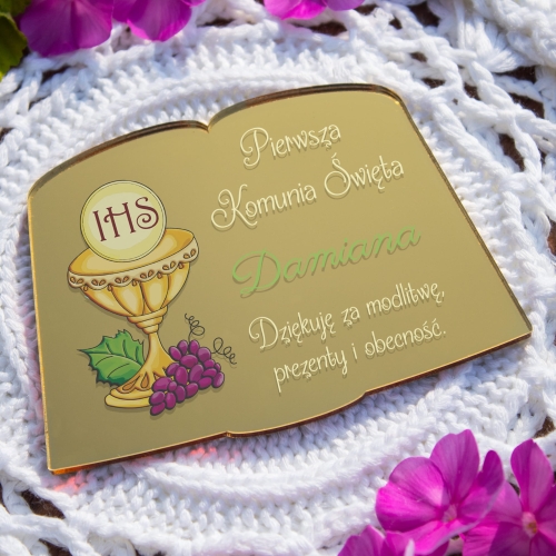 Złoty magnes w eleganckim stylu luksusowe podziękowanie dla gości komunii