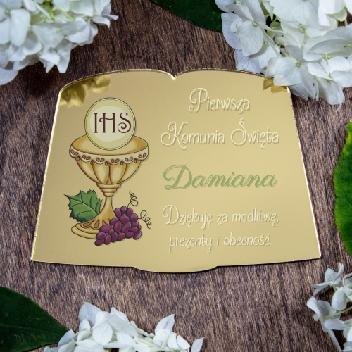 Złoty magnes w eleganckim stylu luksusowe podziękowanie dla gości komunii
