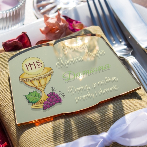 Złoty magnes w eleganckim stylu luksusowe podziękowanie dla gości komunii