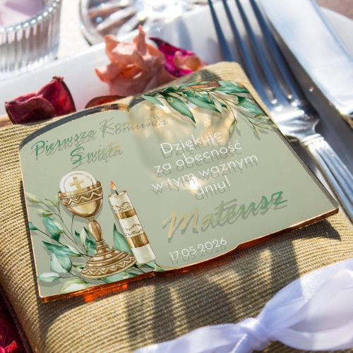 ELEGANCKIE PODZIĘKOWANIA DLA GOŚCI KOMUNIA magnes księga