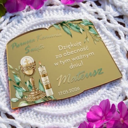 ELEGANCKIE PODZIĘKOWANIA DLA GOŚCI KOMUNIA magnes księga