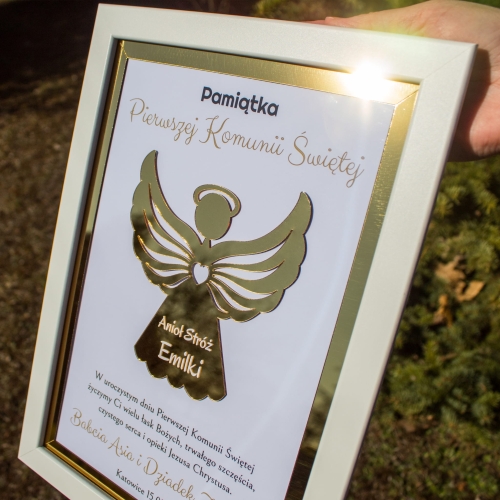 Anioł Stróż Złoty PAMIĄTKA PIERWSZEJ KOMUNII ŚWIĘTEJ prezent