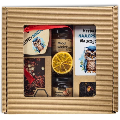Zestaw prezentowy dla nauczyciela herbata miód czekolada podziękowanie