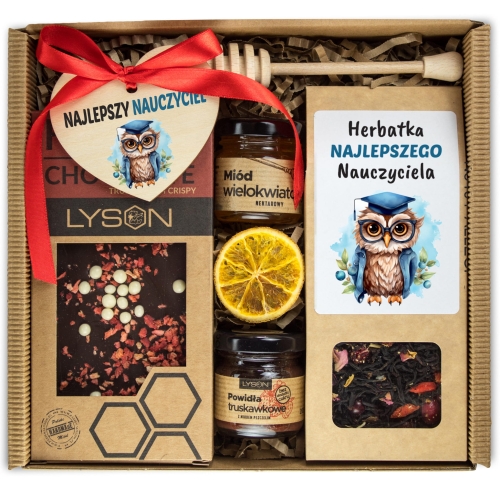 Zestaw prezentowy dla nauczyciela herbata miód czekolada podziękowanie