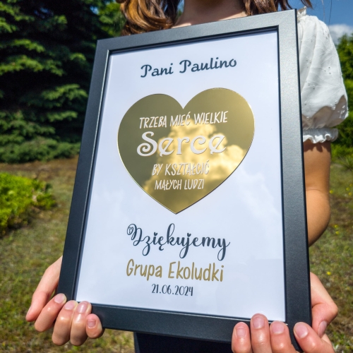 RAMKA ZŁOTE SERCE prezent na zakończenie dla nauczyciela