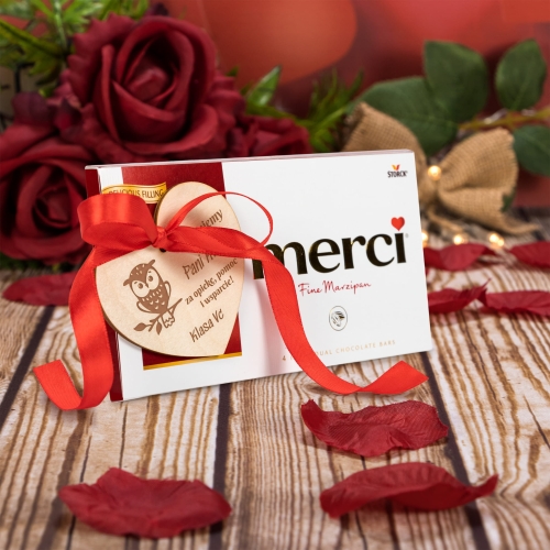 Czekolada merci z sercem PODZIĘKOWANIA DLA NAUCZYCIELA grawer