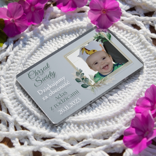 Magnes z fotografią podziękowanie dla gości na Chrzest Święty