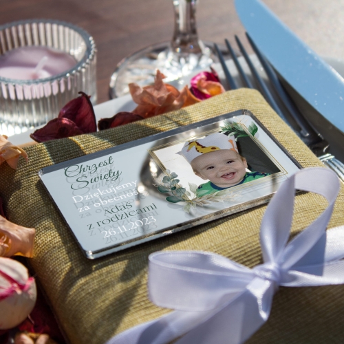 Magnes z fotografią podziękowanie dla gości na Chrzest Święty