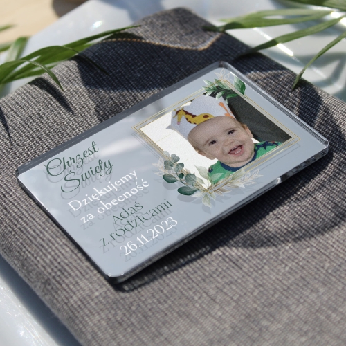 Magnes z fotografią podziękowanie dla gości na Chrzest Święty