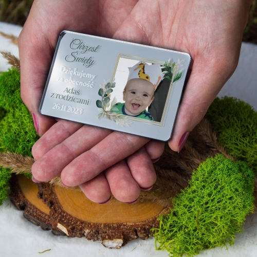 Magnes z fotografią podziękowanie dla gości na Chrzest Święty