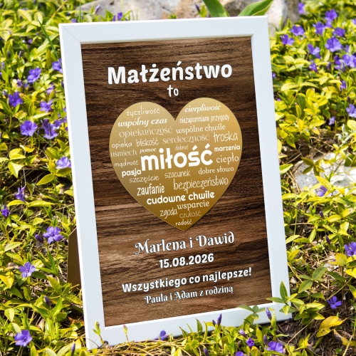 PREZENT NA ŚLUB NA WESELE piękna ramka złote serce uczuć 