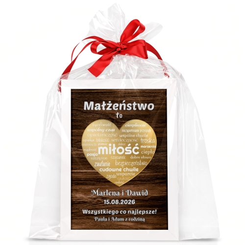 PREZENT NA ŚLUB NA WESELE piękna ramka złote serce uczuć 