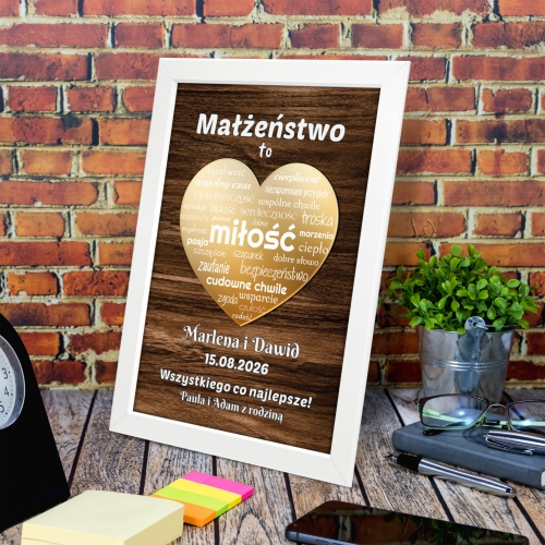 PREZENT NA ŚLUB NA WESELE piękna ramka złote serce uczuć 