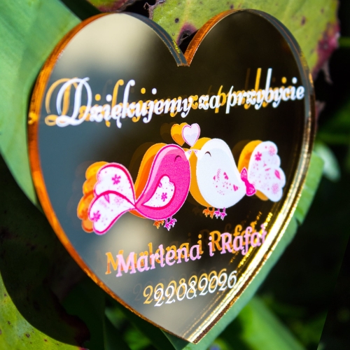 POMYSŁ NA PODZIĘKOWANIA DLA GOŚCI magnesy złote lustro serca