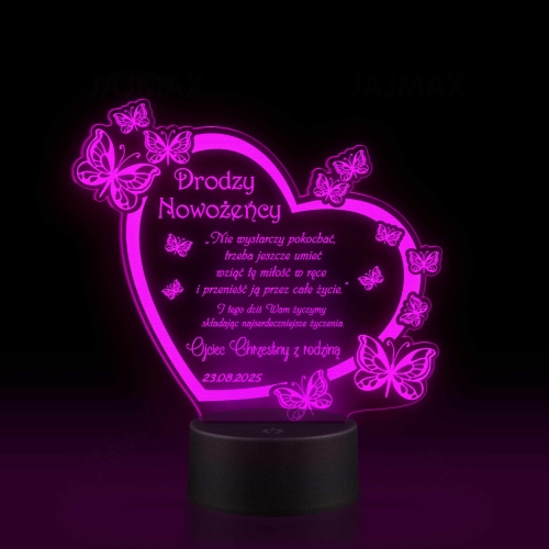 Statuetka led motyle PREZENT ŚLUBNY grawer