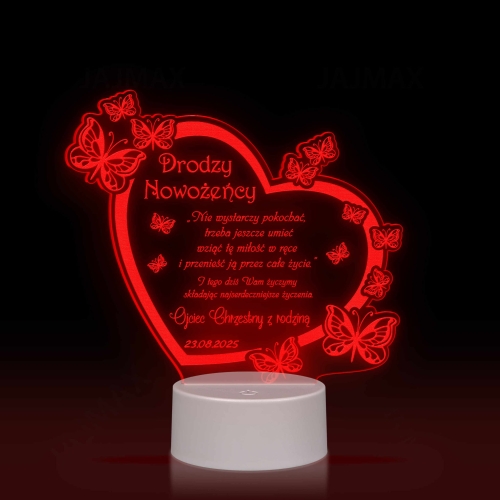 Statuetka led motyle PREZENT ŚLUBNY grawer