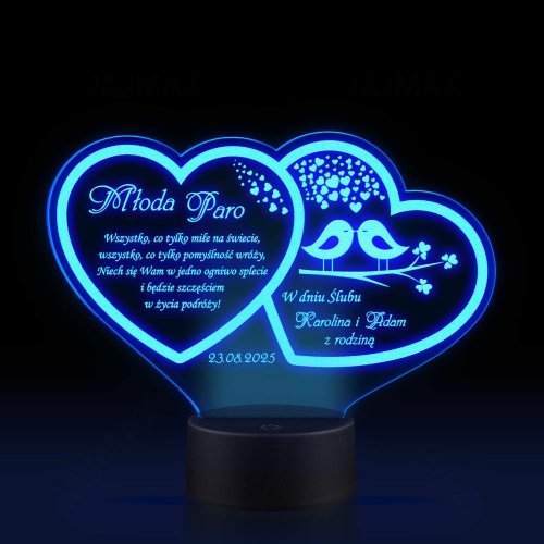 Statuetka led dwa serca PREZENT NA ŚLUB grawer