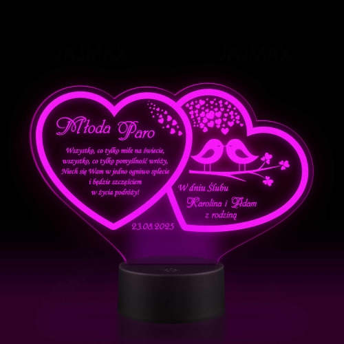 Statuetka led dwa serca PREZENT NA ŚLUB grawer